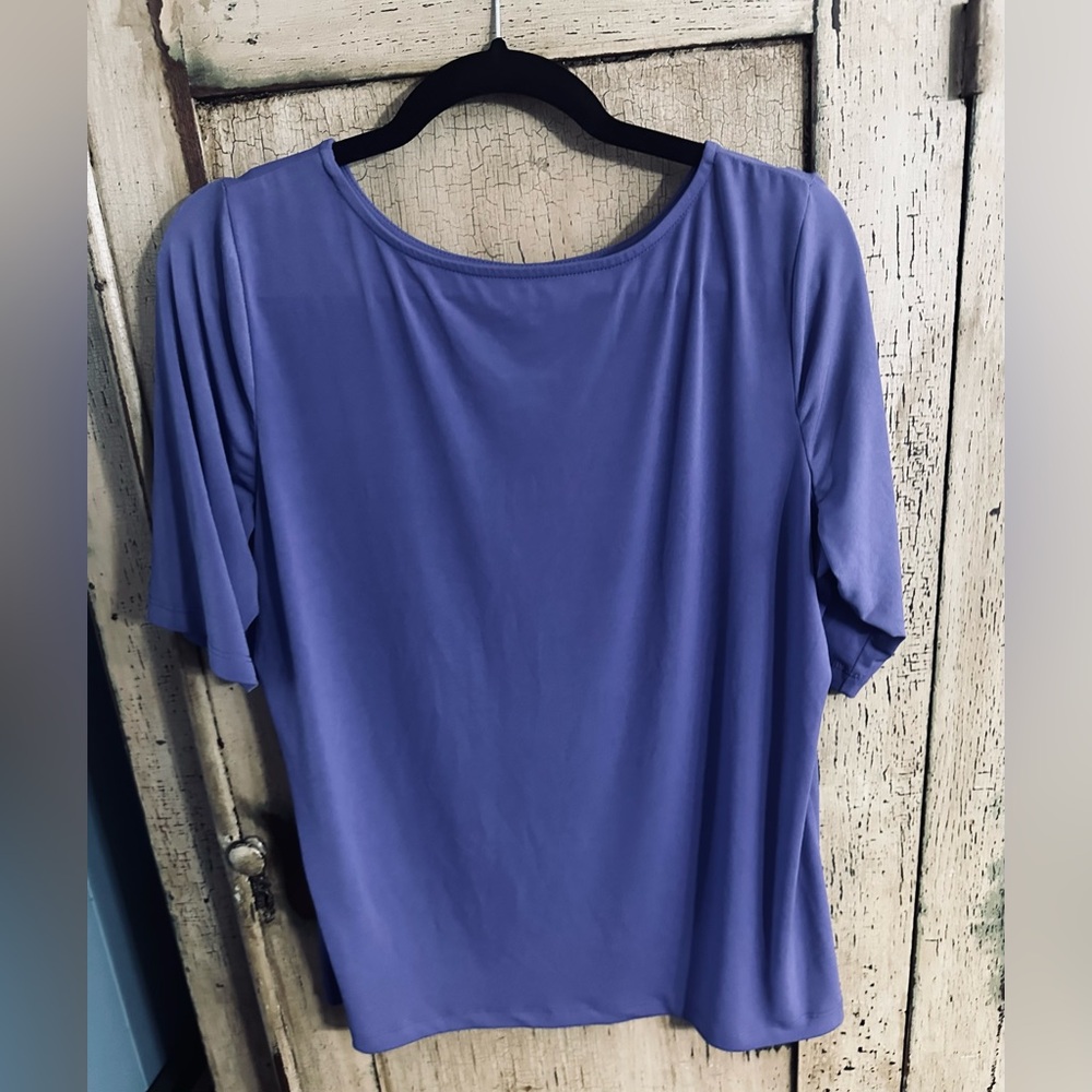 Sz L Susan Graver Liquid Knit  Lavender Short Sleeve Top